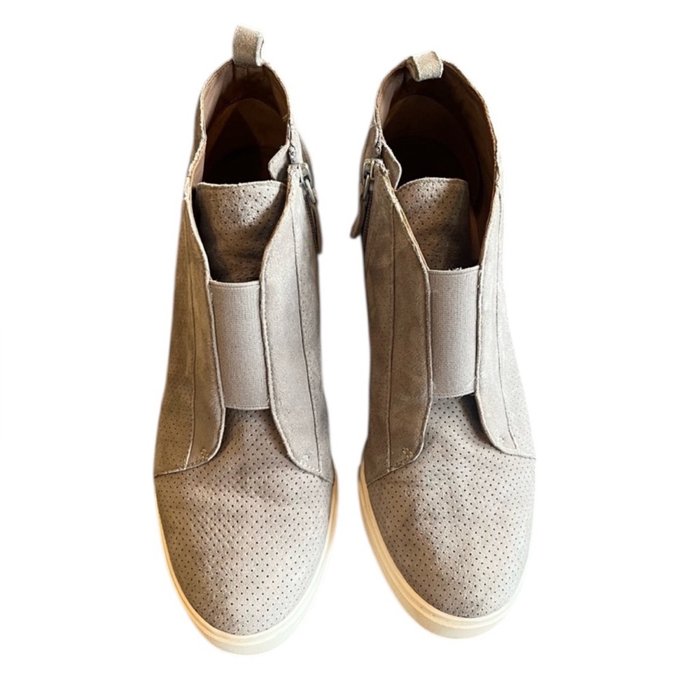 Paolo Felicia Gray Suede Wedge Slip-On Sneakers – Women’s 8.5 – Side Zippers